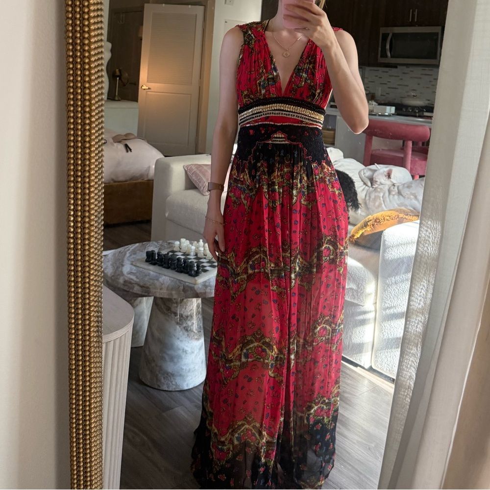 Free People New Romantics ethereal boho goddess Red Max Dress open back - Picture 9 of 9
